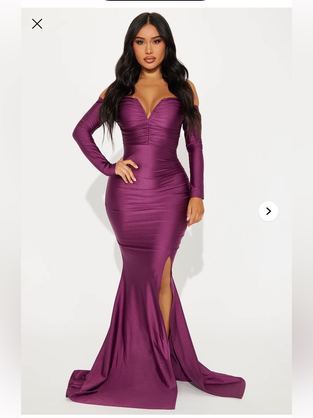 Off-Shoulder Plum Long Sleeve Mermaid Dress